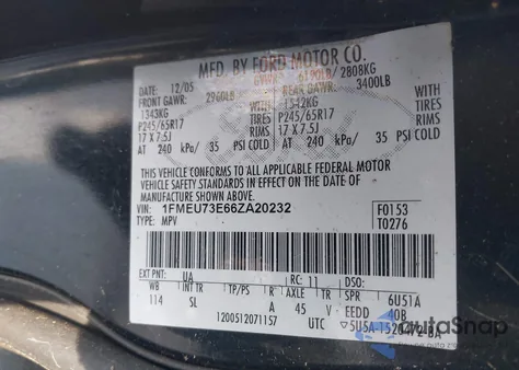 2006 Ford Explorer Xlt z USA, uszkodzony, nr VIN 1FMEU73E66ZA20232